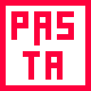 the word PASTA split into two lines, in a red square.
